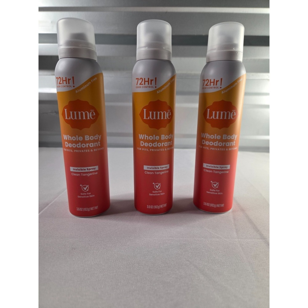 Lume Whole Body Deodorant Spray 3.6oz 72HR Odor Control 3 Pack Clean Tangerine